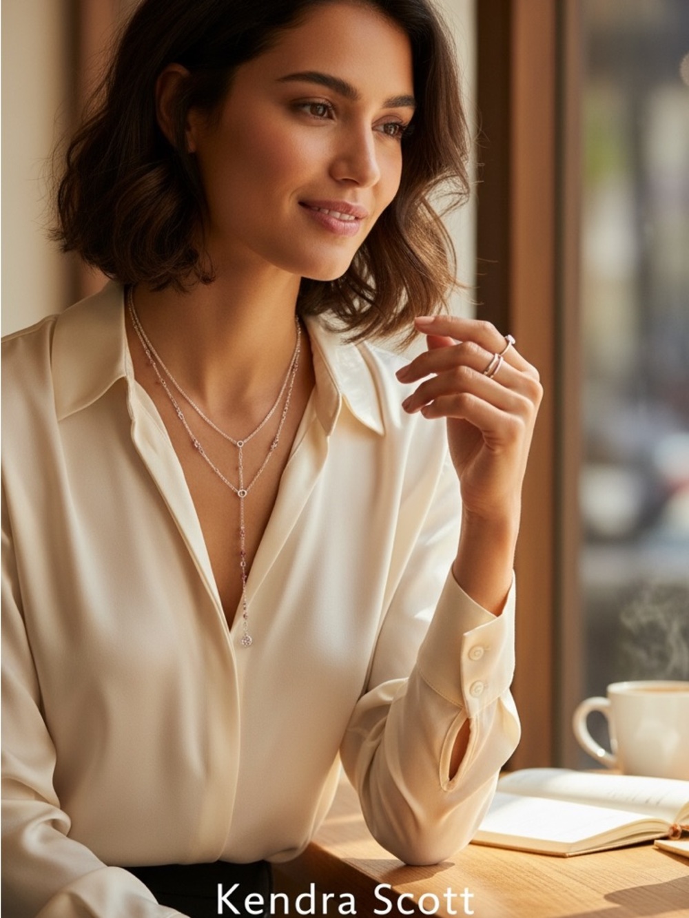 Kendra Scott Crystal Layered Lariat Necklace Silver - Picture 3 of 7